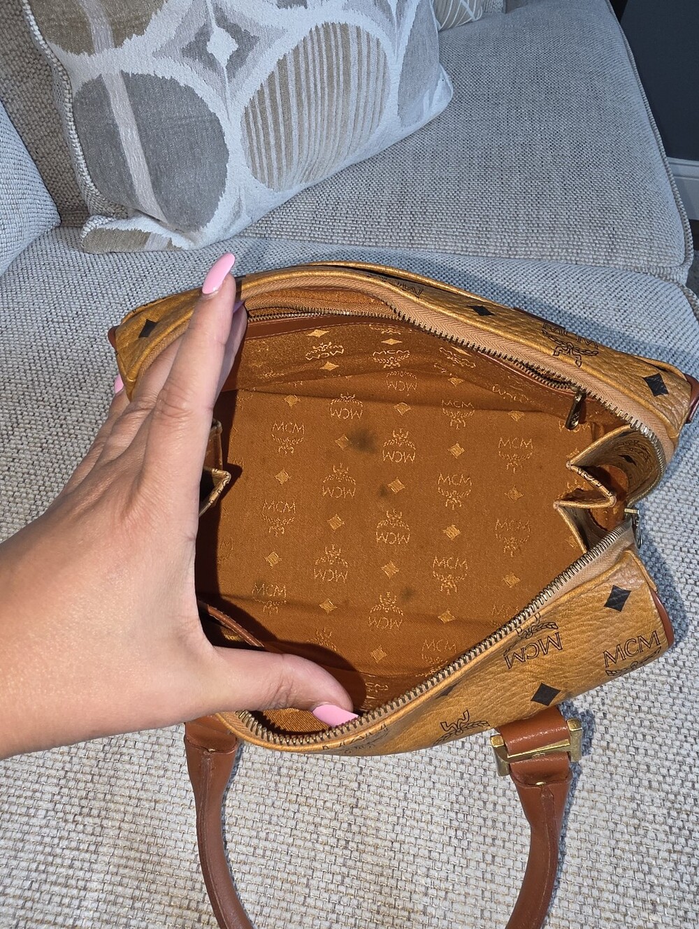 MCM Visetos Cognac Monogram Boston Bag - Picture 13 of 13